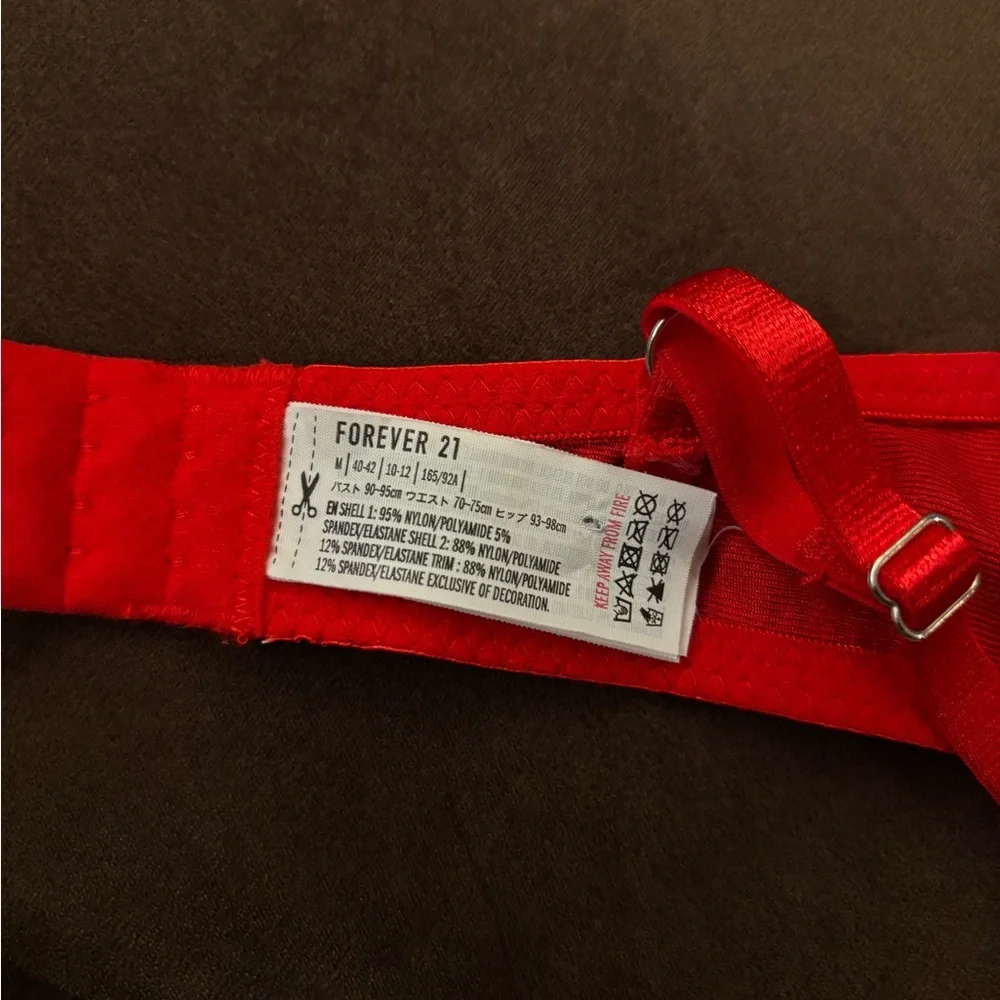 Forever 21 Red Satin Lace-Trim Bra